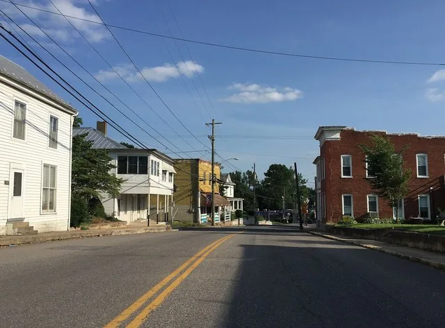 View south along Virginia State Route 42 (Main Street) at Rockingham Street in Timberville, Rockingham County, Virginia