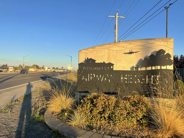 Welcome to Airway Heights sign on U.S. 2 looking east.