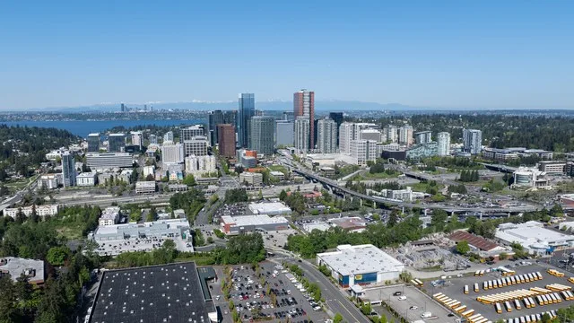 Drone view of Downtown Bellevue, Washington State, USA
