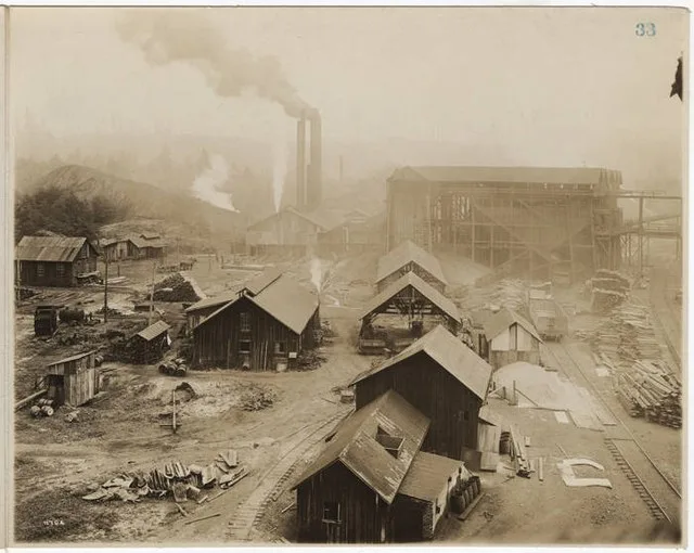 This photo shows the surface facilities for Pacific Coast Company's power house and bunkers at Mine No. 11, previously known as the Morgan Slope. Mines were often named for the se...