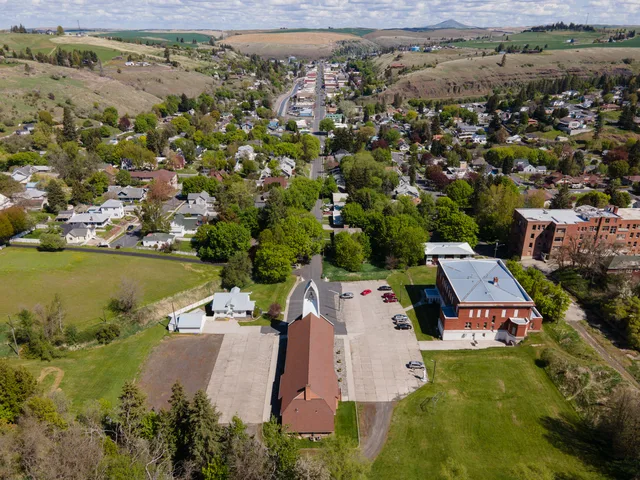 Drone view of Colfax, Washington State, USA