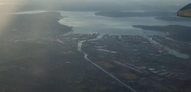 Looking across Downtown and the tide flats to Commencement Bay