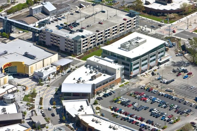 Aerial view of the Kent Station shopping center in downtown Kent .