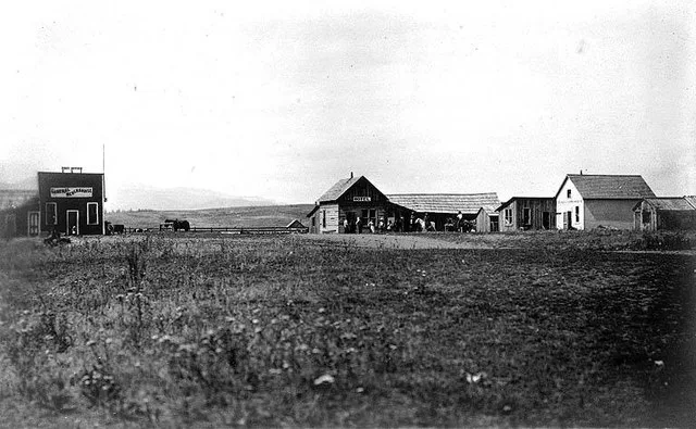 Shows hotel and general merchandise store and post office. On verso of image: Nespelem 1900 Subjects (LCSH): Stores, Retail--Washington (State)--Nespelem; Hotels--Washington (Stat...