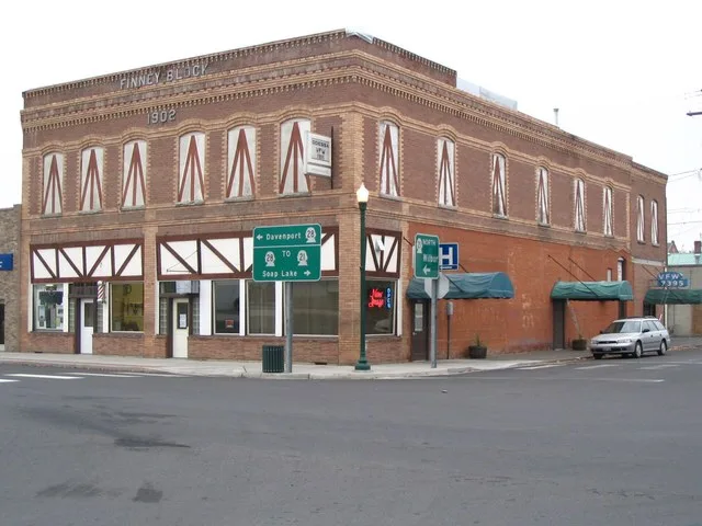 The Finney Block in Odessa, Washington (1902), one of several built by town founder George W. Finney. It was designed by Spokane architect W.W. Hyslop. Since this photo it has bee...