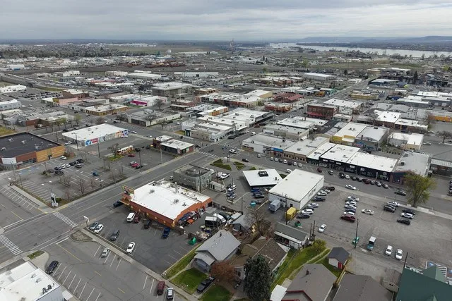 Aerial view of downtown Pasco, Washington (pop. 77,108), the county seat of Franklin County.