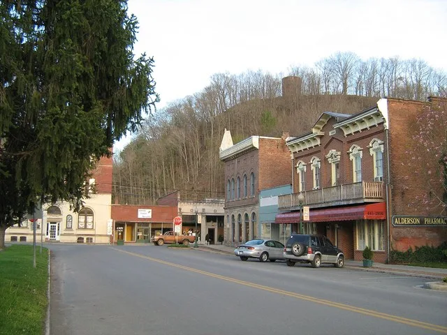 The "historic district" in Alderson, West Virginia (on the Monroe County side of the Greenbrier River).