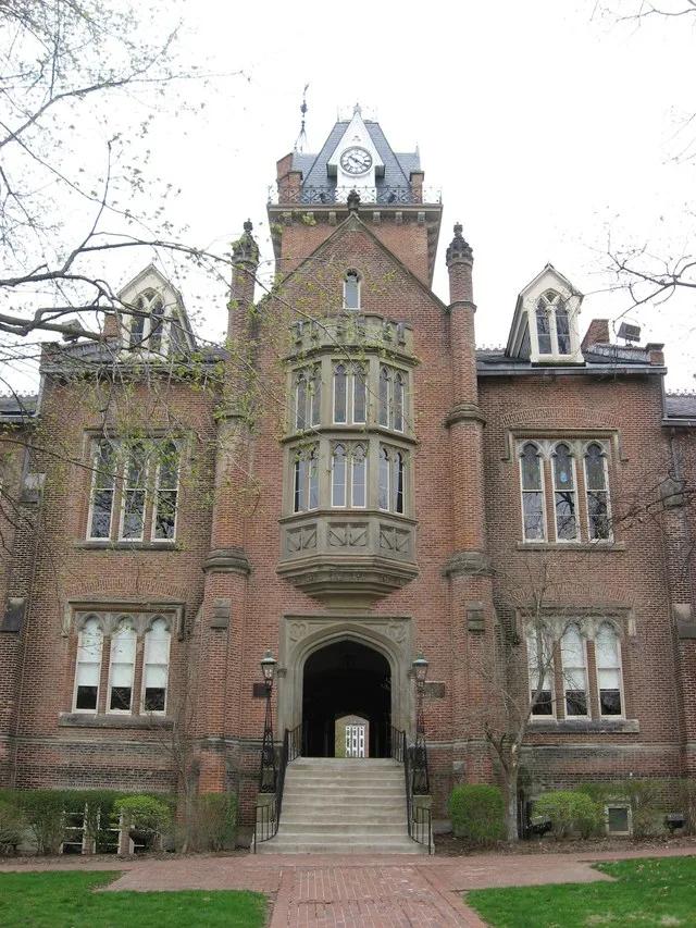 Eastern front of Old Main at Bethany College in Bethany , West Virginia , United States . Built in 1858, it has been declared a National Historic Landmark , and it is part of a hi...