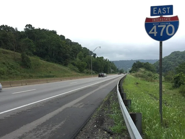 View east along Interstate 470 just east of Exit 2 (Bethlehem) in Bethlehem, Ohio County, West Virginia