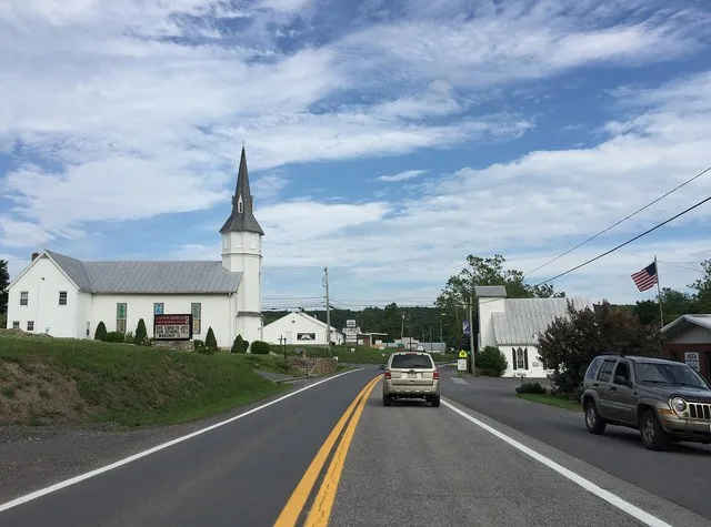 View east along U.S. Route 50 (Northwestern Pike) between Tannery Road and Cold Stream Road in Capon Bridge, Hampshire County, West Virginia