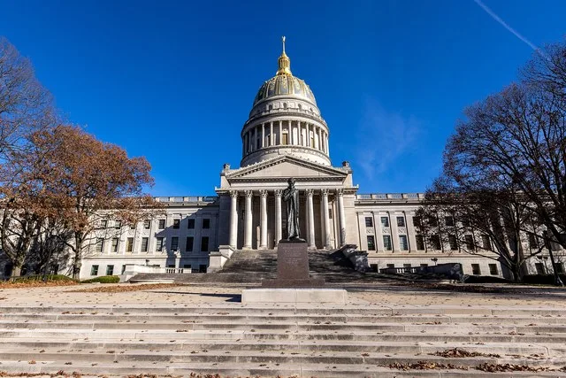 The West Virginia State Capitol building, designed by Cass Gilbert in neoclassical architectural style, built between 1924–1932, located at 1900 Kanawha Boulevard East, Charleston...