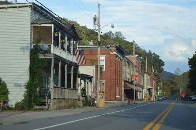 Buildings on the old Staunton-Parkersville Turnpike ( U.S. Route 250 / West Virginia Route 92 ) in the central business district of Durbin in Pocahontas County , West Virginia , U...