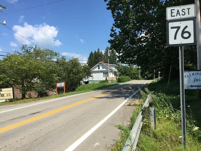 View east along West Virginia State Route 76 at Wall Street in Flemington, Taylor County, West Virginia
