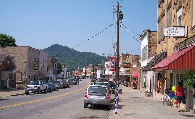 Elk Street ( w:West Virginia Route 4 ) in downtown w:Gassaway, West Virginia .