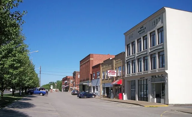 Main Street along w:U.S. Route 60 in w:Milton, West Virginia . Route 60 is at left.