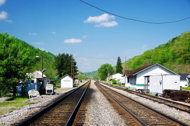 Looking west along the railroad tracks in Oakvale, West Virginia, United States.