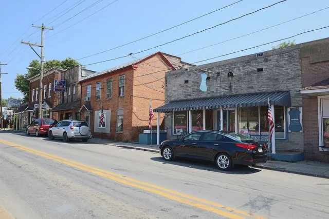 Buildings on Virginia Avenue in Petersburg, West Virginia in 2020
