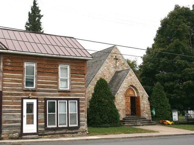 Historic structures along Main Street in Wardensville, West Virginia.