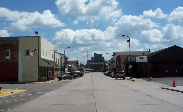 Looking down First Street in downtown Abbotsford, Wisconsin , USA.