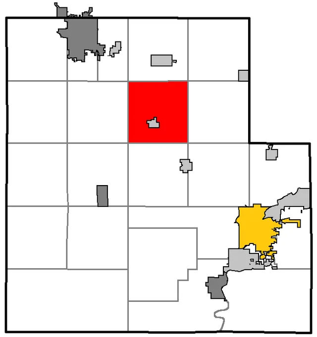 Map of Wood County, WI, highlighting the town of Arpin, with the county seat in gold, cities in gray, and villages in silver