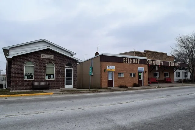 The John Turgeson Public Library and Belmont Community Building in Belmont, Wisconsin .