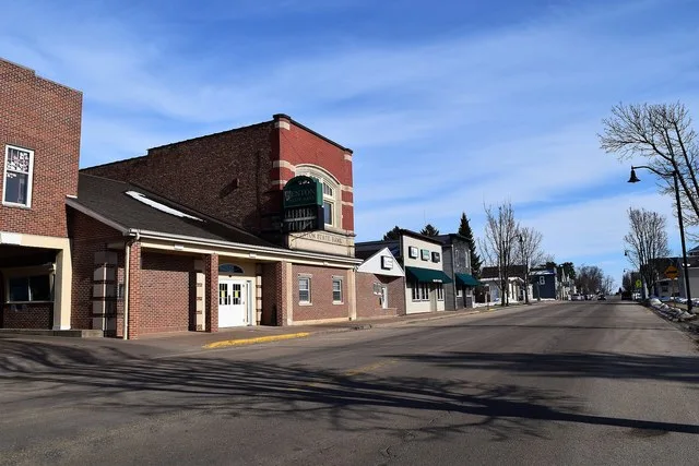 Looking at downtown Benton, Wisconsin from the west along Wisconsin Highway 11 .