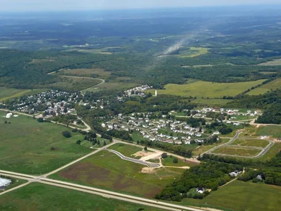 Aerial photo of Blue Mounds, WI taken on Sept 9, 2007 by Brian Baillod. Should be in the Blue Mounds WI article