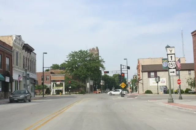 Looking east in uptown Chilton, Wisconsin on U.S. Route 151 .