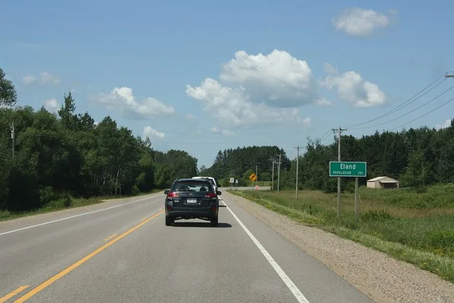Looking west at the sign for w:Eland, Wisconsin on w:U.S. Route 45 . This file was uploaded with Commonist .
