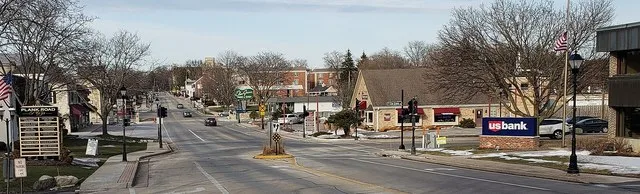 Downtown Elm Grove, Wisconsin, looking east on Watertown Plank Road
