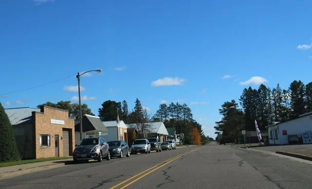 Downtown Exeland, Wisconsin on WIS48