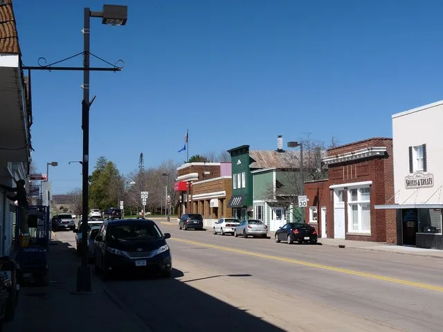 Downtown in Fall Creek, Wisconsin, facing west on Lincoln Ave.