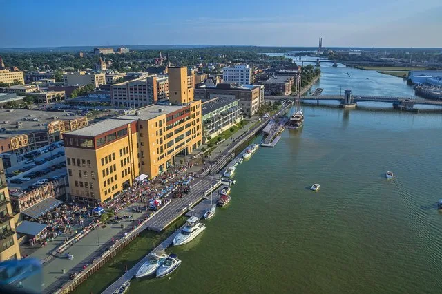 Friday evening concert on the CityDeck with the Peacemaker tall ship docked at the Cherry Street boat landing.