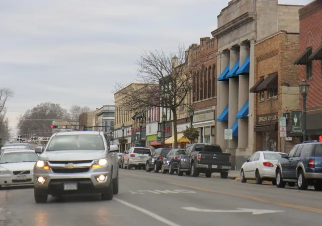 Looking north at downtown Hartford, Wisconsin on Wisconsin Highway 83.