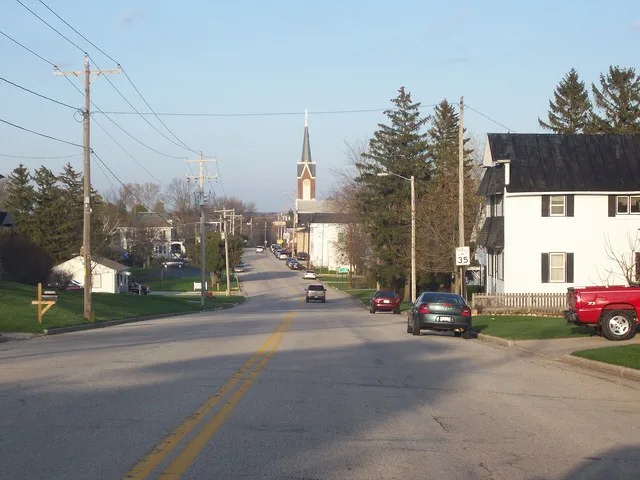 Looking west at the village of en:Kellnersville, Wisconsin in en:Manitowoc County, Wisconsin , USA.