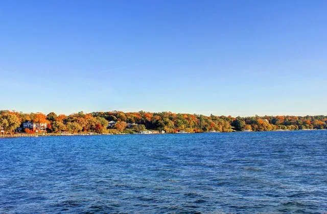 Photos in and around the town and the Lake. Looking across the lake at the autumn trees