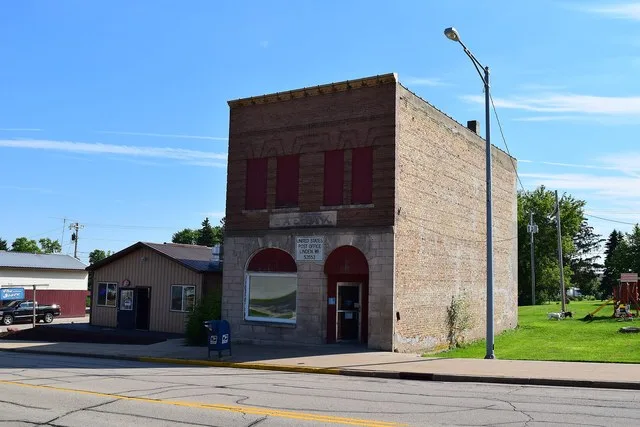Post office in a historic bank building in Linden, Wisconsin .