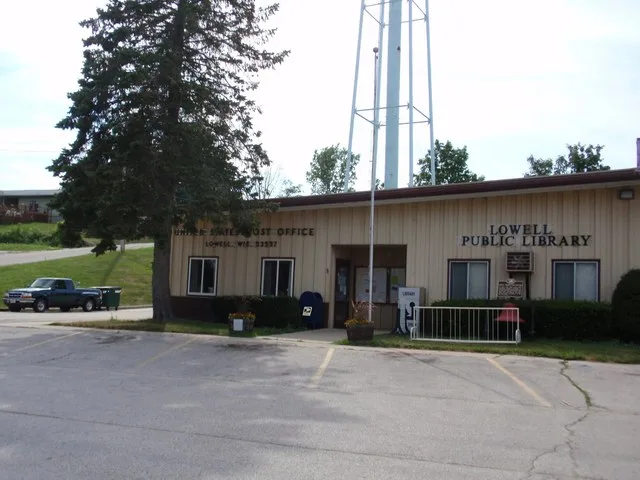 Post office and library of Lowell, Wisconsin.