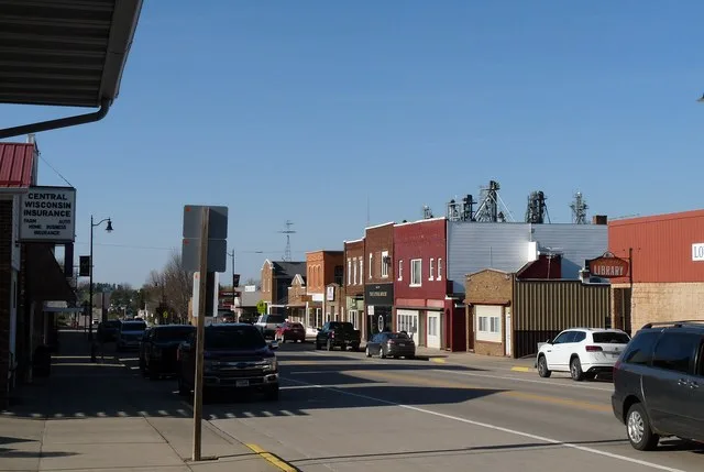 Loyal is a small city that serves a farming area in central Wisconsin. Pictured is the old downtown, looking north.