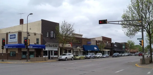 Buildings in downtown New Richmond, Wisconsin, USA.
