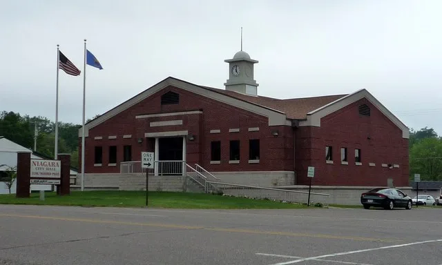 City Hall and Library, Niagara, Wisconsin , USA.