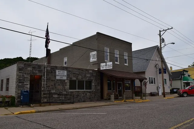 Buildings in downtown North Freedom, Wisconsin , including the village's post office.