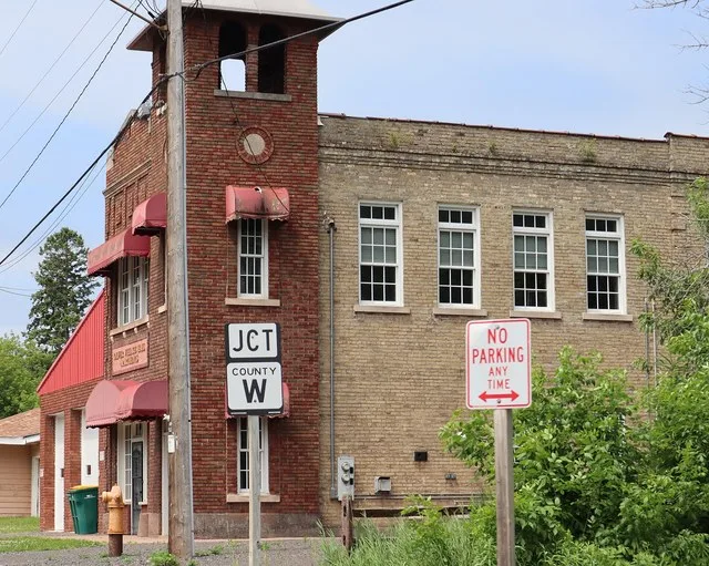 Old village hall, now an apartment building, in Oliver, Douglas County, Wisconsin, United States