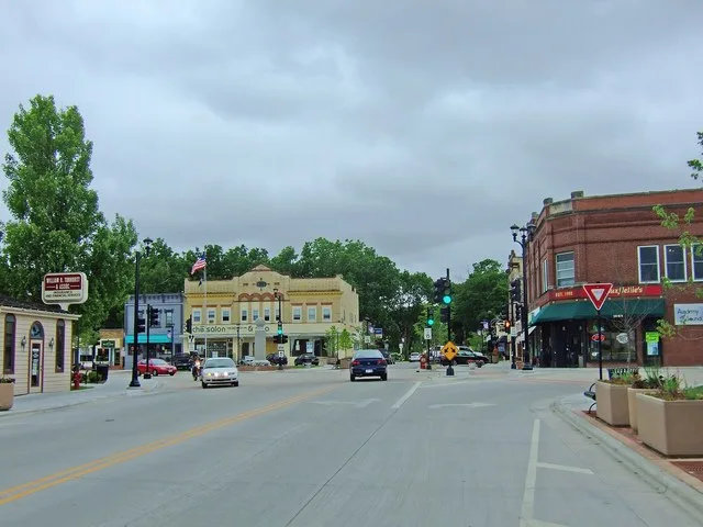 The South Main Street Historic District in Oregon, Wisconsin. Added to the National Register of Historic Places in 2000.