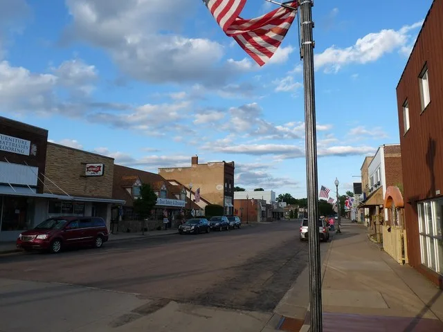 Osseo is a small city in western Wisconsin. View is looking east on 7th Street through the old downtown.