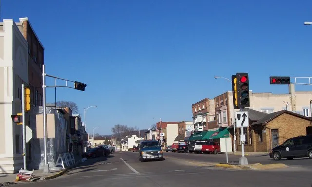 Looking north at downtown w:Sauk City, Wisconsin on w:Wisconsin Highway 78 .