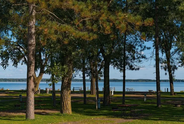 Shell Lake Municipal Campground on the shore of Shell Lake in the city of Shell Lake, Wisconsin.
