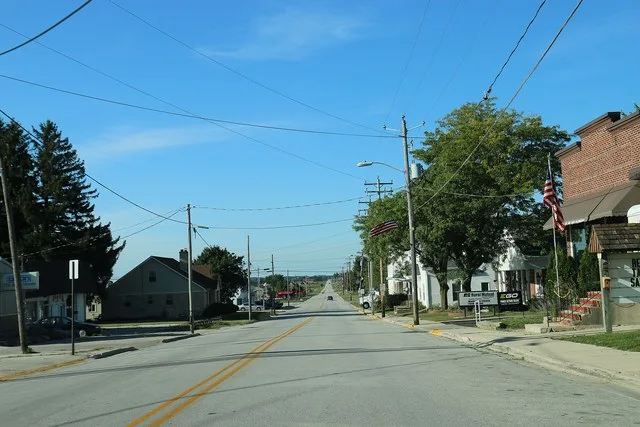 Looking north at downtown St. Nazianz, Wisconsin