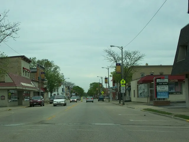 Looking east at en:Waunakee, Wisconsin , USA on en:Wisconsin Highway 19 .
