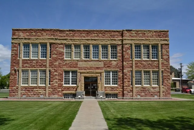 Big Horn Academy Historic District in Cowley, Wyoming. Listed on the National Register of Historic Places.